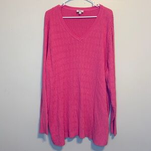 Kim Rogers Bright Pink V-Neck Cable Knit Sweater